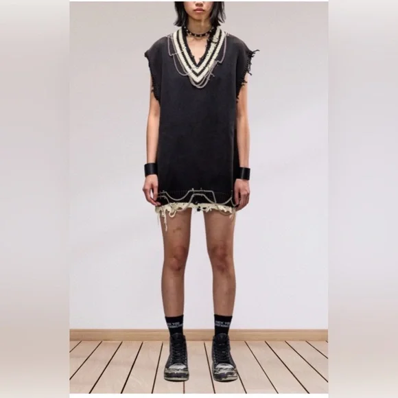 BNWT $1250 R13 Oversized Chain Embellished Vest Dress Large - Picture 2 of 12